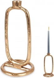 Złoty aluminiowy świecznik na długą świecę 24 cm