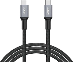 Aukey kabel usb‑c na usb‑c 2 m, 60 w, szybkie ładowanie, pleciony nylon, czarny
