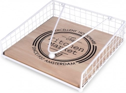 Metalowy biały stojak na serwetki z dociskiem 18,5 × 18,5 cm