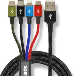 Uniwersalny kabel ładujący 4 w 1 z USB‑C, micro USB i Lightning, 1,2 m, iBOX