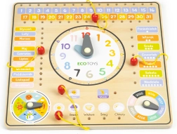 Drewniana tablica edukacyjna - Kalendarz i Zegar