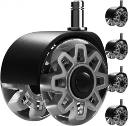 Szare kółka do krzesła biurowego 2,5" RUHHY, zestaw 5 szt., ciche, nie rysują podłogi