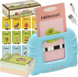 Dziecięcy czytnik audio i karty do nauki angielskiego, 112 dwustronnych kart, niebieski