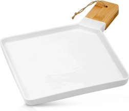 Porcelanowy półmisek do serwowania z bambusową rączką TERRESTRIAL 44,5 × 35 cm