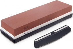 Dwuwarstwowy kamień do ostrzenia noży 18,5 × 6 × 3 cm z prowadzącą klamrą