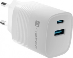 Natec Ribera GaN ładowarka USB z 1x USB-A i 1x USB-C 30W biała