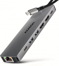 AXAGON HMC-7HX2 wieloportowy hub USB‑C 7w1 z 2× HDMI 4K/60 Hz, 2× USB‑A, USB‑C, GLAN i PD 100 W