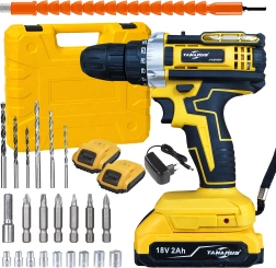 Wiertarko‑wkrętarka akumulatorowa 18 V z LED, 2× 2 Ah baterie i kufer z akcesoriami