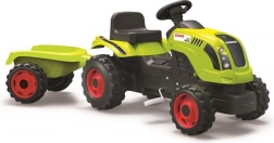 Traktor na pedały CLAAS z zieloną odczepianą przyczepką