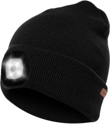 Zimowa czapka z LED światłem USB - czarna Beanie