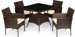 Rattanowy zestaw ogrodowy PREGASIO z 4 krzesłami i stołem ze szklanym blatem