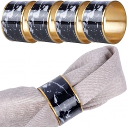 Metalowe pierścienie na serwetki z efektem czarnego marmuru, 4 szt., średnica 4,5 cm