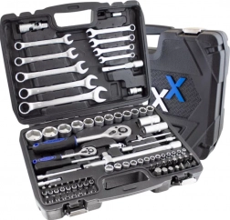 Zestaw narzędzi 82 szt. z grzechotkami i kluczami w walizce z stali CrV