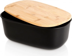 Chlebak z bambusową pokrywką, czarny 39 × 23,5 × 15,5 cm VILDE