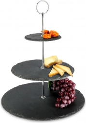 Trzypoziomowa czarna kamienna etażerka do serwowania 31 cm