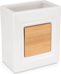 Biały kubek łazienkowy z dolomitu z bambusem