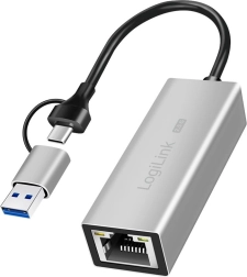 Adapter USB‑A/USB‑C do 2,5G Ethernet, szary