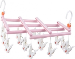 Składana suszarka na pranie z klamerkami, 14 klamerek, różowa