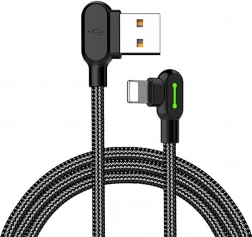 Kątowy USB Lightning kabel z podświetleniem LED McDodo 1,2m czarny