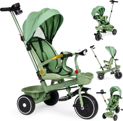 Dziecięcy trójkołowiec 2 w 1 z daszkiem i obrotowym siedziskiem ECOTOYS – zielony