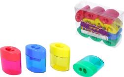 Temperówka na dwa ołówki z przezroczystym pojemnikiem