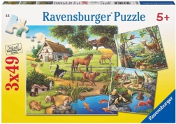 Puzzle RAVENSBURGER zwierzęta w lesie, w ZOO i na farmie 3×49 elementów