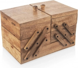 Drewniana kasetka do szycia z drewna mango 30,5 × 18 × 21 cm, rozkładana do 71 cm