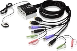 Przełącznik KVM 2-portowy USB HDMI/Audio z pilotem do portów