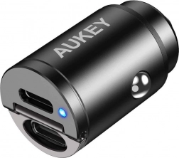 AUKEY mini aluminiowa ładowarka samochodowa 2× USB‑C z Power Delivery i Quick Charge 3.0, 30 W, PPS