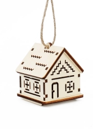 Magia drewna mały domeczek z zygzakowymi wzorami i świeczką LED