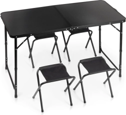 Składany stół turystyczny Vilde z 4 stołeczkami, czarny, 120 × 60 cm