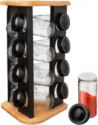 Obrotowy stojak na przyprawy z 12 szklanymi słoiczkami Black
