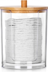 Pojemnik na płatki kosmetyczne z akrylu z bambusową pokrywką 7 × 10 cm
