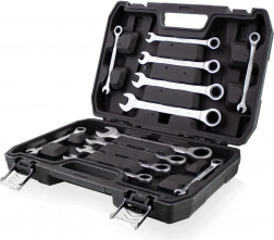 Zestaw kluczy płasko-oczkowych z grzechotką 12 szt. w walizce CrV
