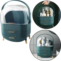 Organizer na kosmetyki z przezroczystą pokrywą i dwiema szufladami, zielony