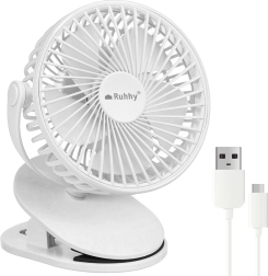 Bezprzewodowy wentylator biurkowy z klipsem Ruhhy (USB-C, 1200 mAh, biały) - 1 sztuka