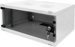 Wisząca szafa sieciowa 19" 4U DIGITUS, 241 × 540 × 400 mm, szklane drzwi, szara, do samodzielnego montażu