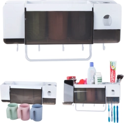 Ścienny organizer na szczoteczki do zębów z dozownikiem pasty i 3 kubkami, biały