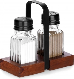 Solniczka i pieprzniczka ze stojakiem, 3‑częściowy zestaw Vilde