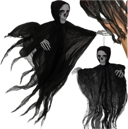 Zawieszany czarny szkielet RUHHY 70 cm – dekoracja halloweenowa