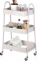 Metalowy regał na kółkach, beżowy, 3‑poziomowy, 44 × 31,5 × 78,5 cm