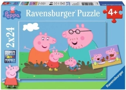 Puzzle 2×24 elementów Świnka Peppa Zabawa w błocie