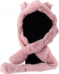Dziecięca pluszowa czapka z szalikiem i rękawiczkami 3w1 – Różowa