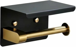 Uchwyt na papier toaletowy z półką czarno-złoty