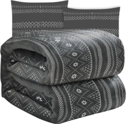 miękki zimowy koc z dwoma poszewkami na poduszki RUHHY, szary 160 × 200 cm