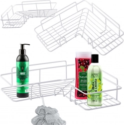 Narożna półka prysznicowa do łazienki z haczykami, samoprzylepna, biała