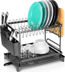 Metalowa suszarka do naczyń czarna, dwupoziomowa 42 × 29 × 36,5 cm