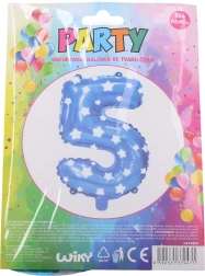 Nadmuchiwany balonik cyfra 5 niebieski z gwiazdkami