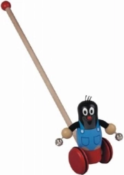 Drewniana zabawka pchana Krteczek z dzwoneczkami