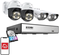Zestaw kamer IP ZOSI 2× C296 Wi‑Fi 5MP i 2× C182 Wi‑Fi 8MP z NVR 8 kanałów i dyskiem 2TB